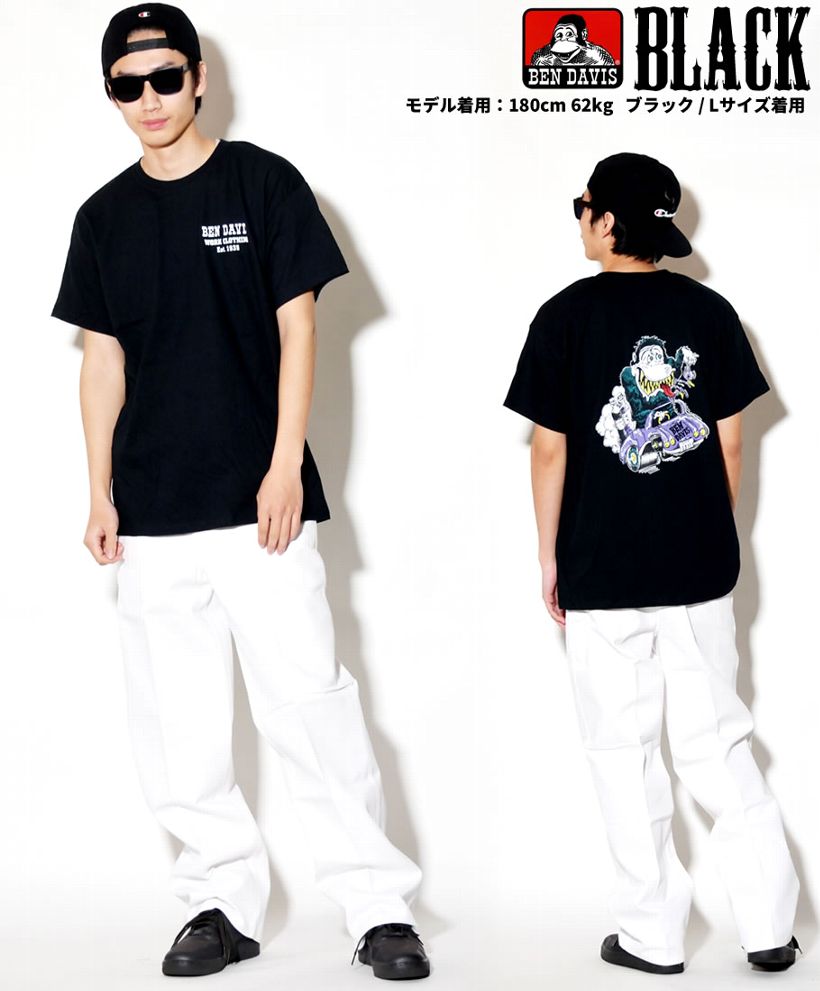 BEN DAVIS ベンデイビス Tシャツ メンズ おしゃれ ブランド 半袖 キャラクター プリント 無地 大きいサイズ 海外 ブランド 黒