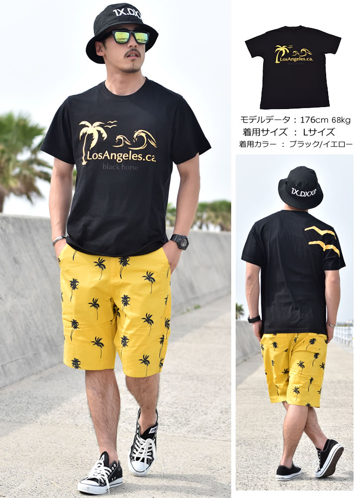 B系 半袖 Tシャツ リゾート感溢れるデザイン カモメロゴプリント メンズ B系 ファッション ストリート系 カジュアル メンズ