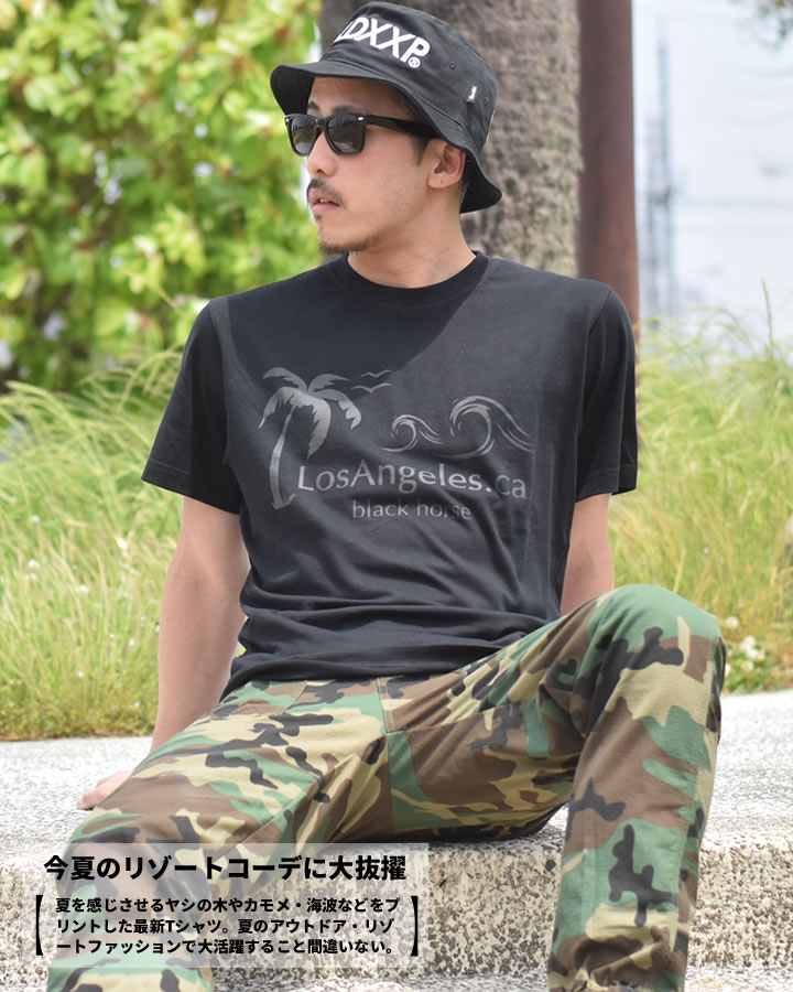 B系 半袖 Tシャツ リゾート感溢れるデザイン カモメロゴプリント メンズ B系 ファッション ストリート系 カジュアル メンズ