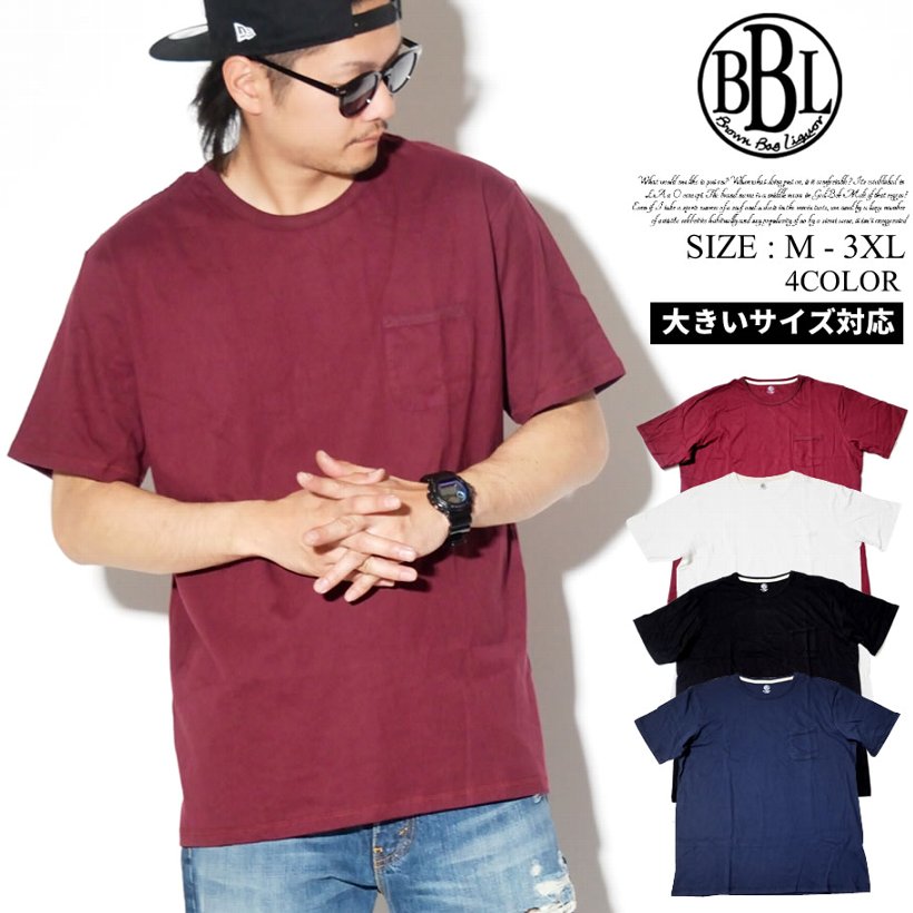 BROWN BAG LIQUOR 丸首 胸ポケット Tシャツ メンズ 無地 BBL-CUT1301P