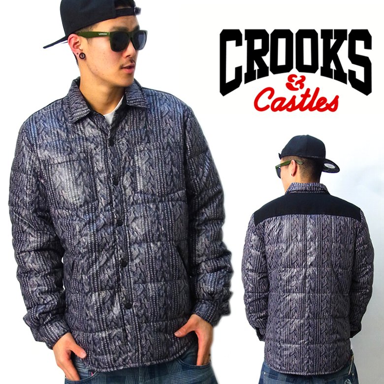 CROOKS&CASTLES クルックスアンドキャッスルズ 中綿ジャケット メンズ ニット柄 1380306 ヒップホップ B系 ストリート系 ファッション