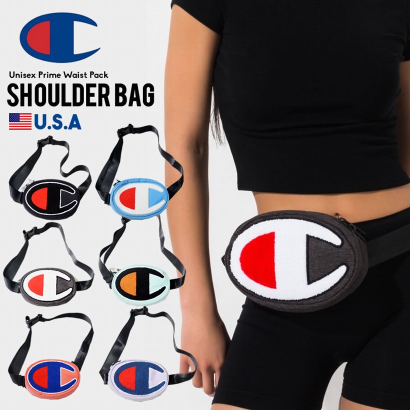 アメリカを代表するスポーツブランドChampionの日本未発売のUS規格モデルのボディバッグが入荷です。サガラ刺繍のブランドロゴがインパクト抜群のウエストバッグ。内部はパッド入りでスマホや音楽プレーヤ