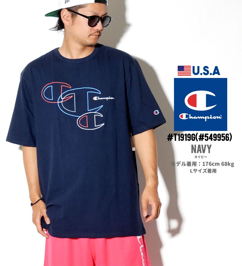 チャンピオン Tシャツ メンズ 半袖 ロゴT プリント Champion 大きいサイズ T1919G USモデル ストリート系 スポーツ ヒップホップ ファッション 服 通販
