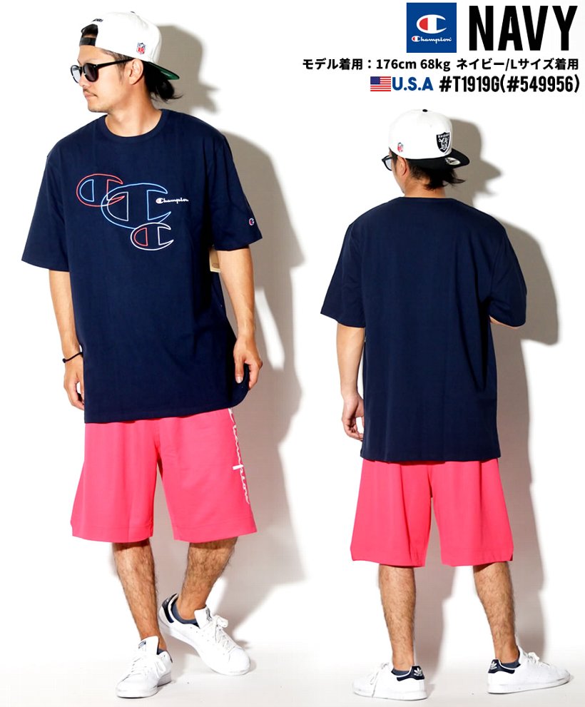 チャンピオン Tシャツ メンズ 半袖 ロゴT プリント Champion 大きいサイズ T1919G USモデル ストリート系 スポーツ ヒップホップ ファッション 服 通販