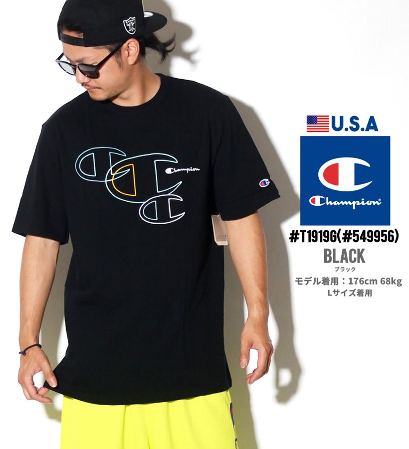 チャンピオン Tシャツ メンズ 半袖 ロゴT プリント Champion 大きいサイズ T1919G USモデル ストリート系 スポーツ ヒップホップ ファッション 服 通販