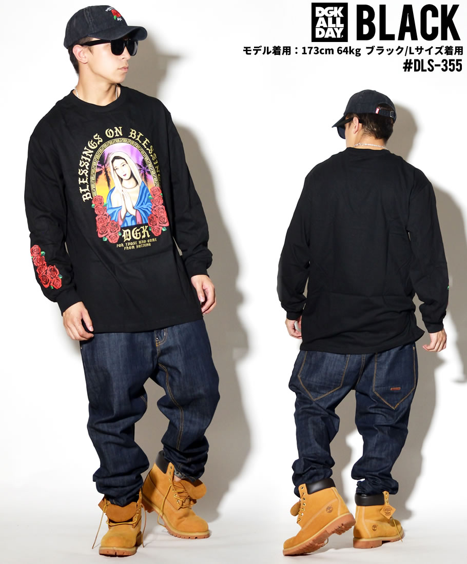 DGK Tシャツ メンズ 長袖 おしゃれ ブランド ロンT スケボー マリア プリント 大きいサイズ DLS-355 黒