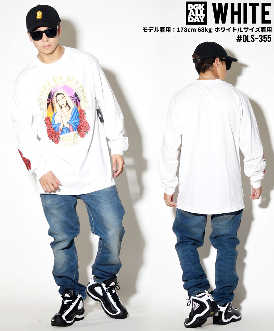 DGK Tシャツ メンズ 長袖 おしゃれ ブランド ロンT スケボー マリア プリント 大きいサイズ DLS-355 黒