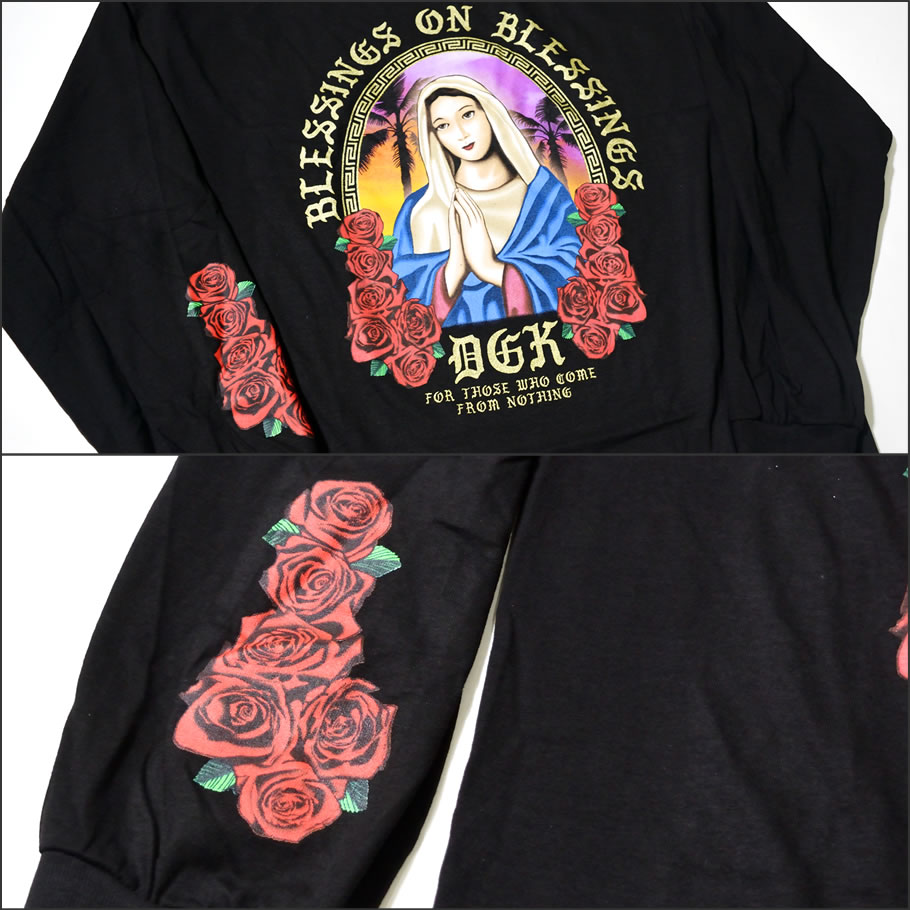 DGK Tシャツ メンズ 長袖 おしゃれ ブランド ロンT スケボー マリア プリント 大きいサイズ DLS-355 黒