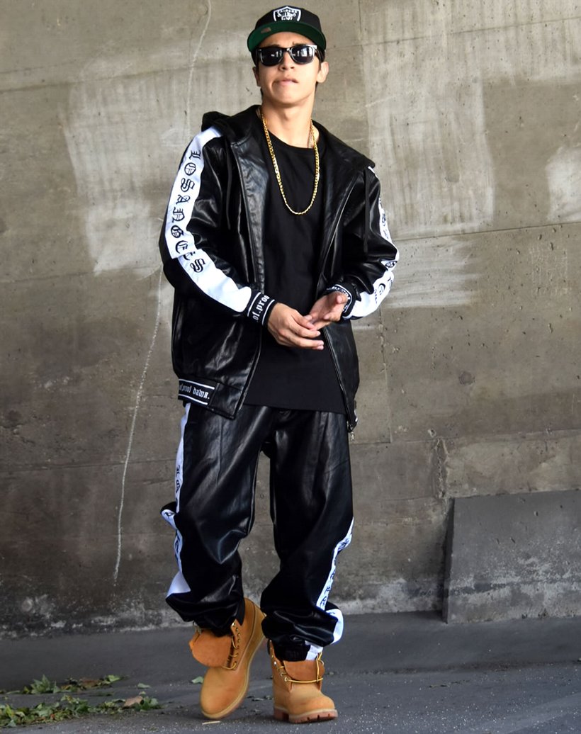 DOP ディーオーピー PUレザー セットアップ メンズ 大きいサイズ サイドテープ LOS AHGELES b系 ヒップホップ hiphop