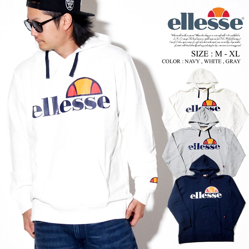 ELLESSE【エレッセ】より、ヘリテージスウェットフーディが入荷！定番のビッグロゴスウェットフーディー。80年代採用していたロゴを大きく胸に配置。また左袖にはスキー板とテニスボールをかたどった「ハー