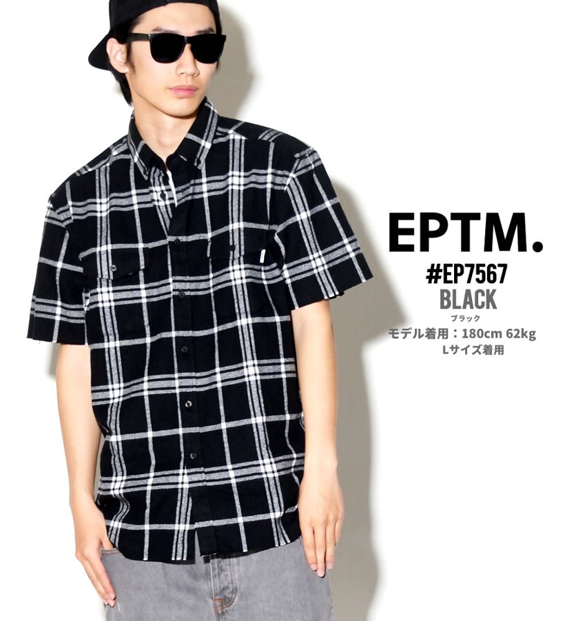 EPTM ネルシャツ メンズ 春 半袖 ボタンダウン チェック柄 黒