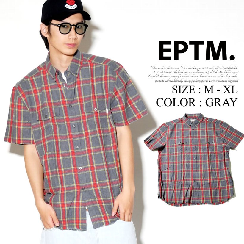EPTM ネルシャツ メンズ 春 半袖 ボタンダウン チェック柄 黒