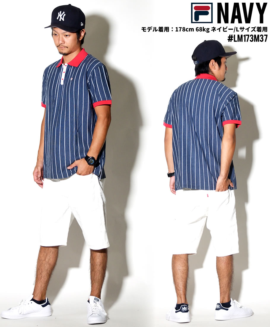 FILA フィラ ポロシャツ メンズ 半袖 おしゃれ ブランド ストライプ LM171C24 日本未発売