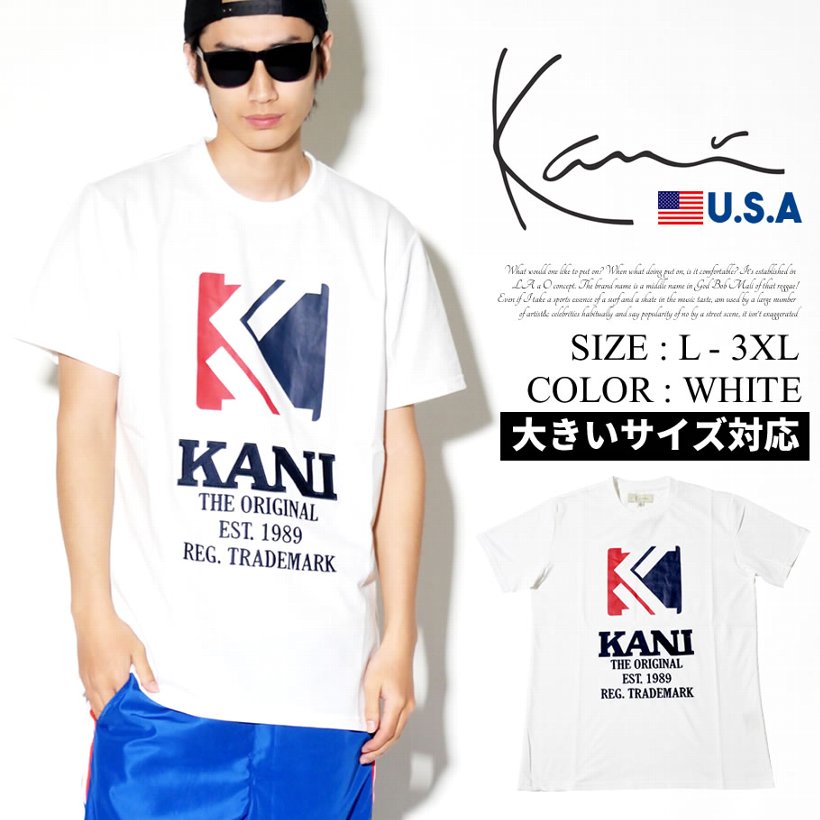 KARL KANI カールカナイ Tシャツ メンズ 半袖 春 ブランド ロゴT プリント 刺繍 白 大きいサイズ