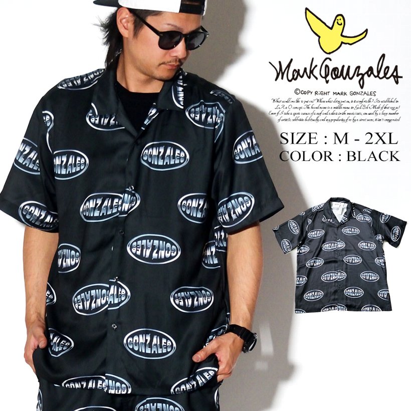 マークゴンザレス オープンカラーシャツ メンズ 開襟 半袖 MARK GONZALES 2G8-4900 GONZALESロゴ ストリート系 女子 SK8 スケーター ファッション 服 通販