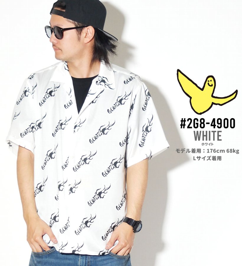 マークゴンザレス オープンカラーシャツ メンズ 開襟 半袖 MARK GONZALES 2G8-4900 フレイムGONZロゴ ストリート系 女子 SK8 スケーター ファッション 服 通販