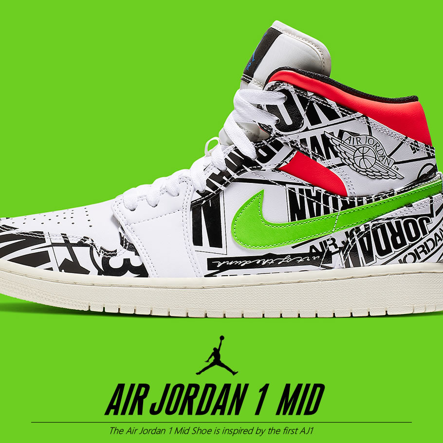 NIKE AIR JORDAN 1 MID All Over Print Logos ナイキ エア ジョーダン 1 ミッド 554724-119 ストリート系 ヒップホップ スポーツ ファッション コーディネート 服 通販