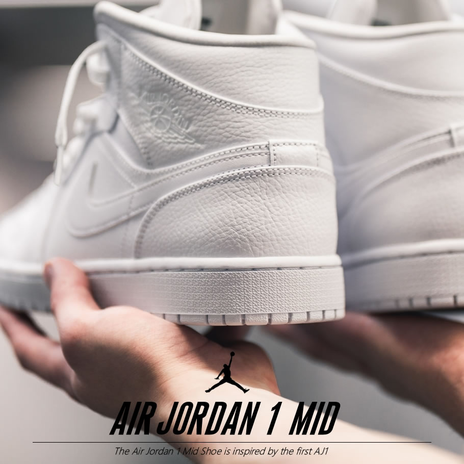 NIKE AIR JORDAN 1 MID TRIPLE WHITE ナイキ エア ジョーダン 1 ミッド 554724-129 ストリート系 ヒップホップ スポーツ ファッション コーディネート 服 通販