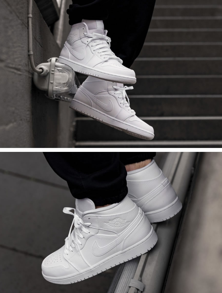 NIKE AIR JORDAN 1 MID TRIPLE WHITE ナイキ エア ジョーダン 1 ミッド 554724-129 ストリート系 ヒップホップ スポーツ ファッション コーディネート 服 通販