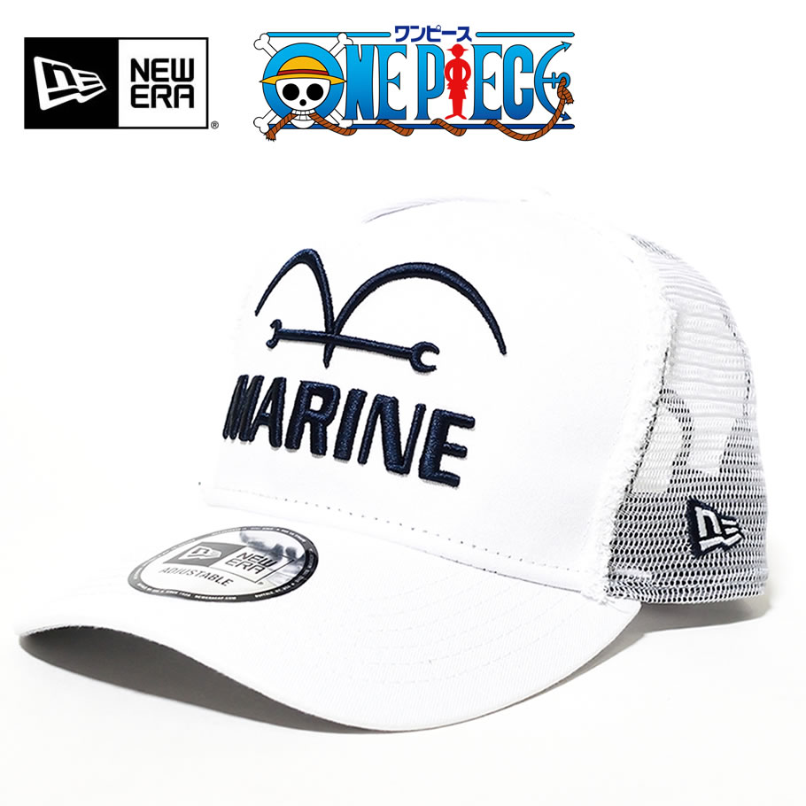 New Era ニューエラ メッシュキャップ 9forty A Frame トラッカー One Piece ワンピース 海軍 ホワイト Nwct1406