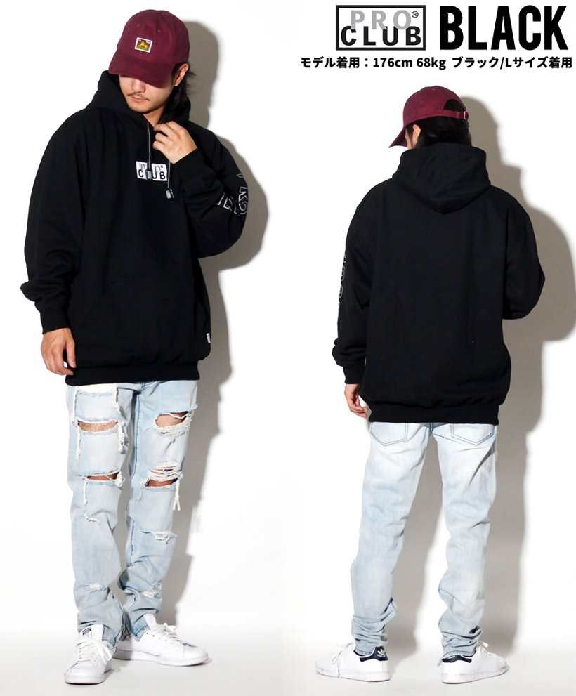 Pro Club プロクラブ パーカー メンズ 大きいサイズ サイド文字 ボックス ロゴ B系 ヒップホップ ストリート系 ファッション 服 通販
