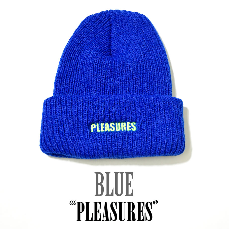 PLEASURES プレジャーズ ニットキャップ メンズ ニット帽子 STANDARD LOGO BEANIE 黒 青 黄 大きいサイズ 2018秋冬 新作