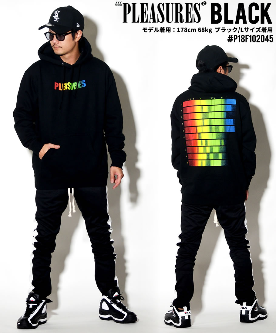 PLEASURES プレジャーズ プルオーバーパーカー メンズ スウェット 裏起毛 SPECTRUM HOODY 黒 大きいサイズ 2018秋冬 新作