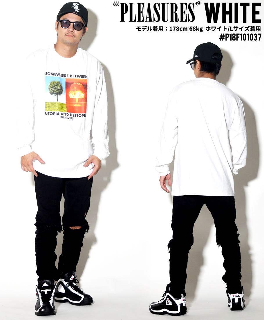 PLEASURES プレジャーズ Tシャツ メンズ 長袖 ロンT プリント P18F101037 白 大きいサイズ 2018秋冬 新作