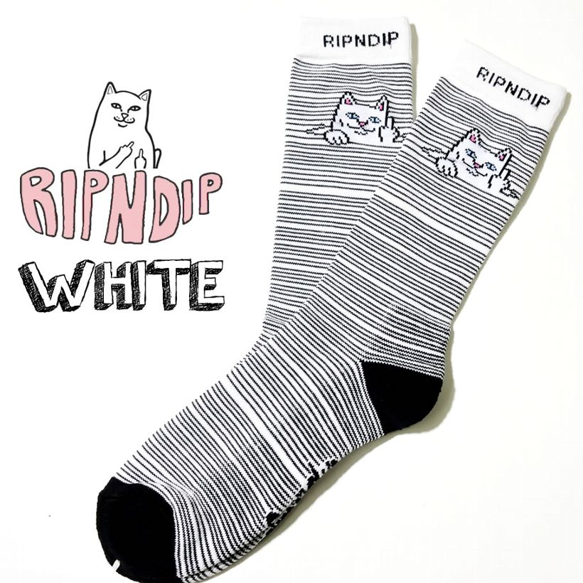 RIPNDIP リップンディップ ハイソックス メンズ 靴下 猫 キャット スケートボード スケーター ストリート ブランド 白 黒 青