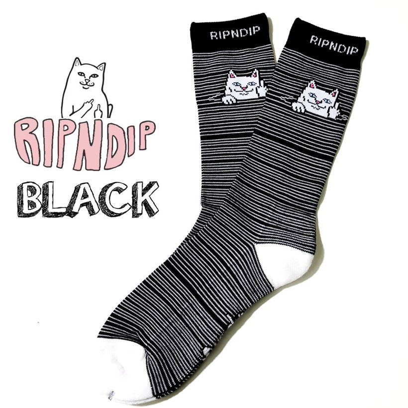 RIPNDIP リップンディップ ハイソックス メンズ 靴下 猫 キャット スケートボード スケーター ストリート ブランド 白 黒 青
