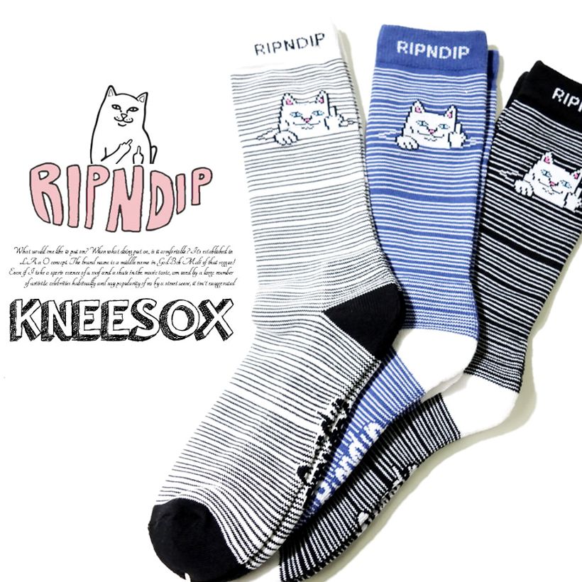 RIPNDIP リップンディップ ハイソックス メンズ 靴下 猫 キャット スケートボード スケーター ストリート ブランド 白 黒 青