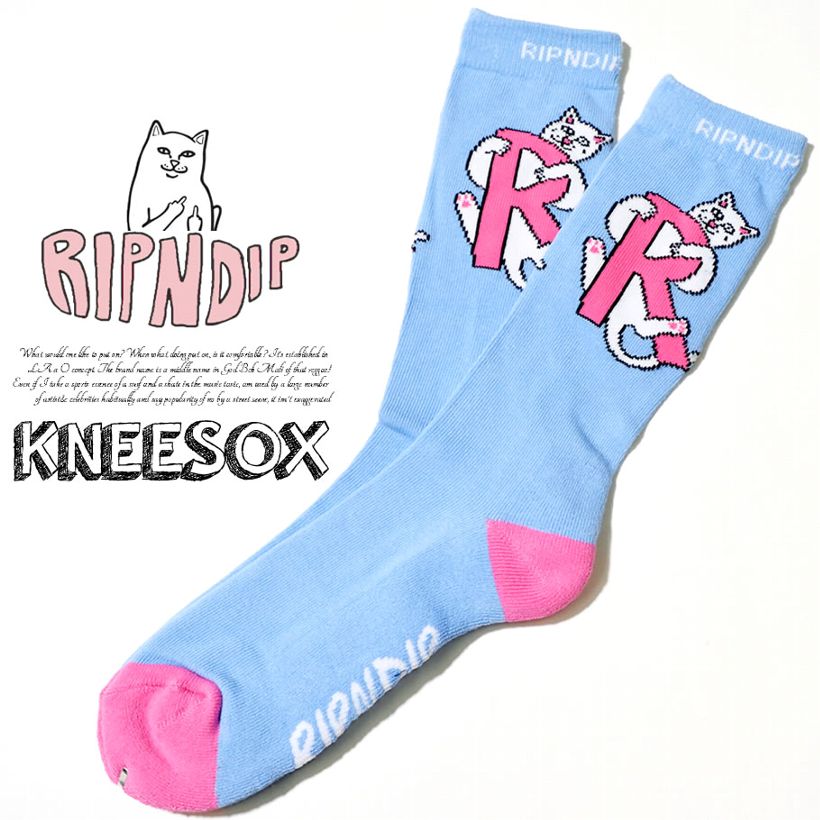 RIPNDIP リップンディップ ハイソックス メンズ 靴下 R 猫 キャット スケートボード スケーター ストリート ブランド 青