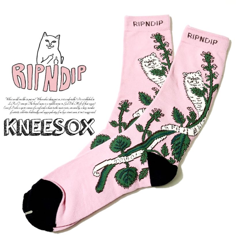 RIPNDIP リップンディップ ハイソックス メンズ 靴下 猫 キャット スケートボード スケーター ストリート ブランド ピンク
