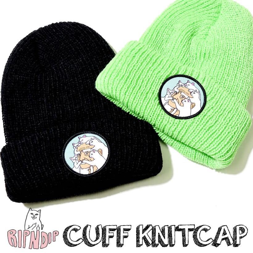 RIPNDIP リップンディップ ニット帽 ニットキャップ 猫 キャット スケートボード スケーター ストリート ブランド 黒 緑