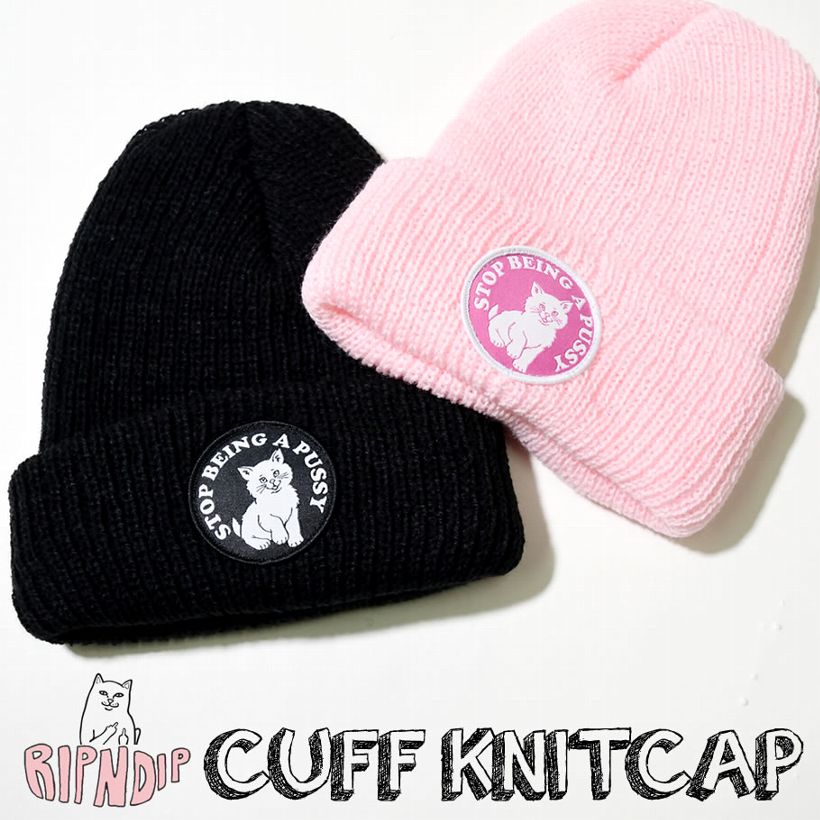 RIPNDIP リップンディップ ニット帽 ニットキャップ 猫 キャット スケートボード スケーター ストリート ブランド 黒 ピンク