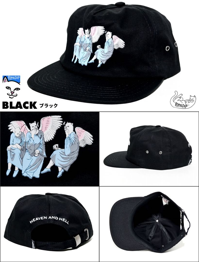 RIPNDIP リップンディップ キャップ 6パネル 天使 羽 猫 キャット スケートボード スケーター ストリート ブランド 黒 白