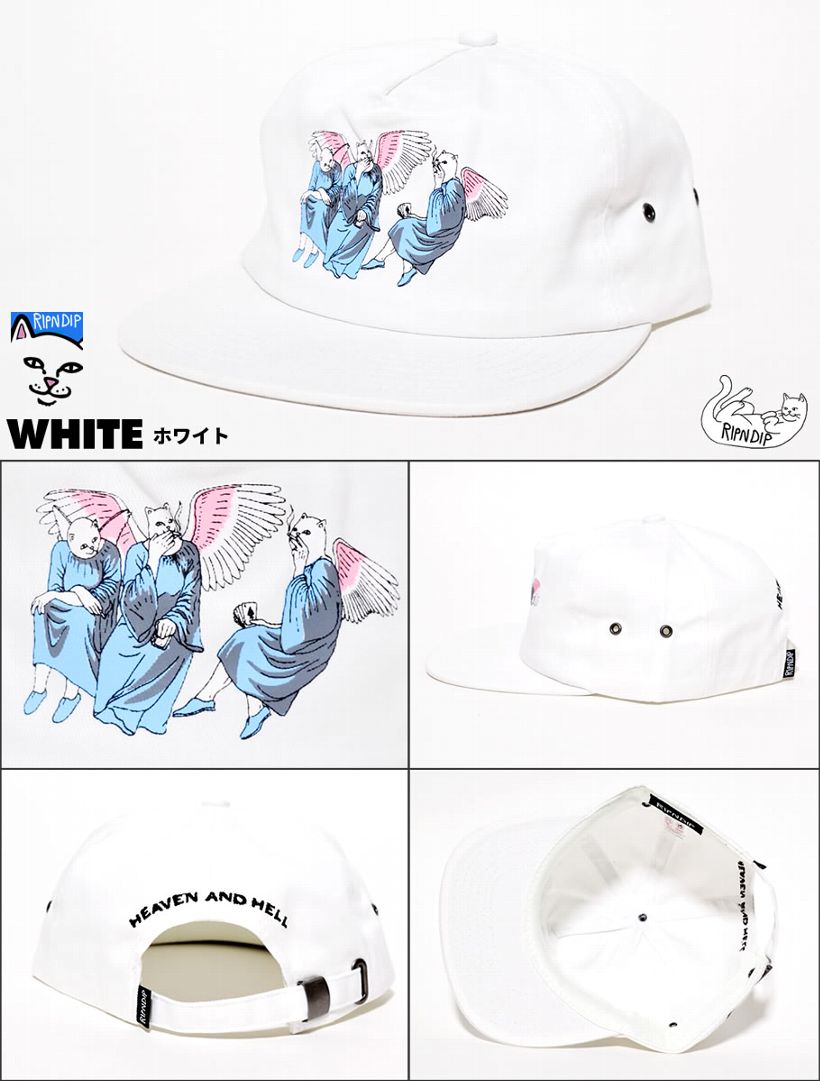 RIPNDIP リップンディップ キャップ 6パネル 天使 羽 猫 キャット スケートボード スケーター ストリート ブランド 黒 白
