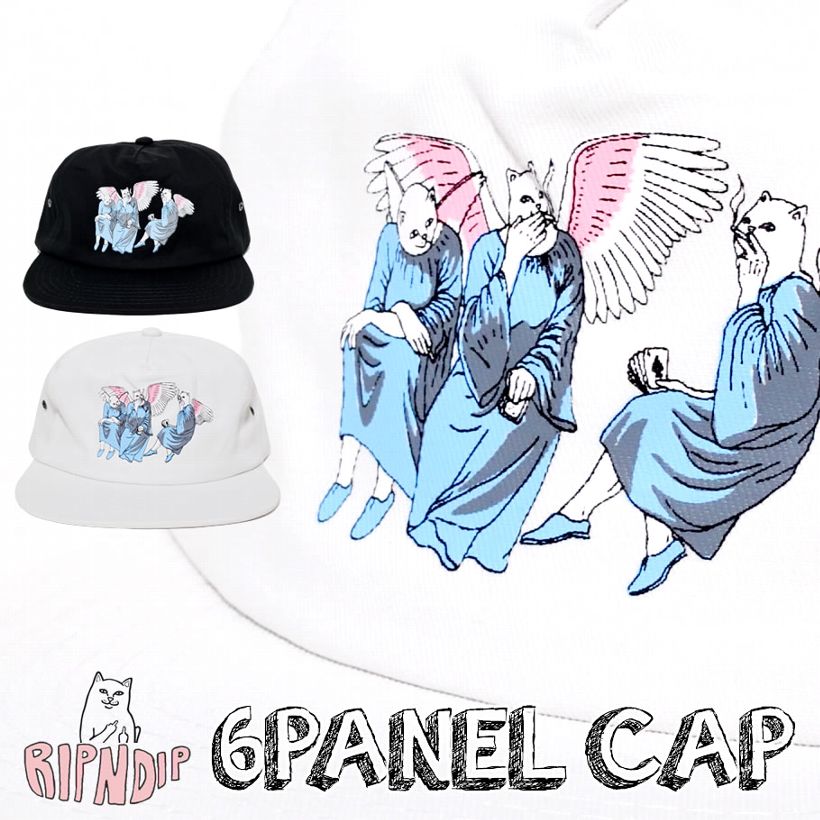 RIPNDIP リップンディップ キャップ 6パネル 天使 羽 猫 キャット スケートボード スケーター ストリート ブランド 黒 白