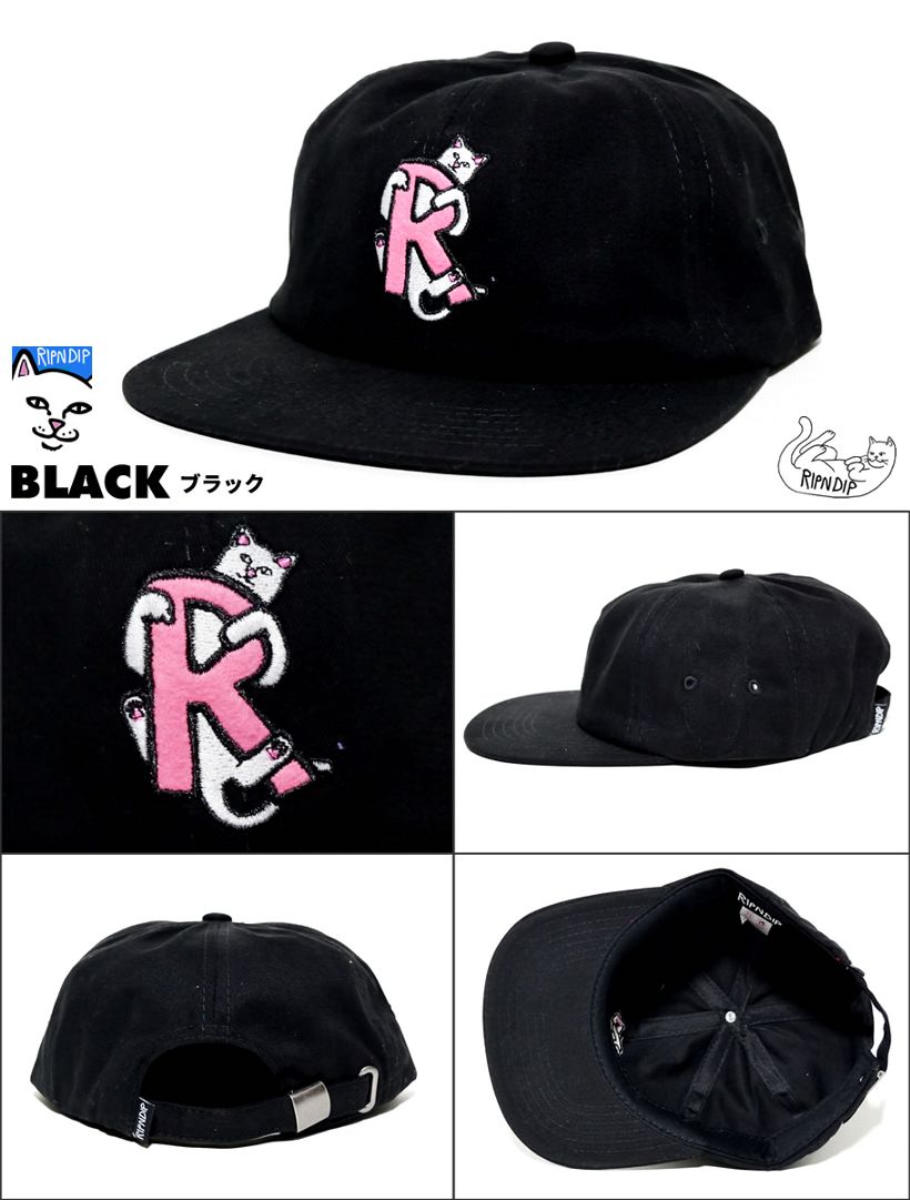 RIPNDIP リップンディップ キャップ 6パネル R 猫 キャット スケートボード スケーター ストリート ブランド 黒