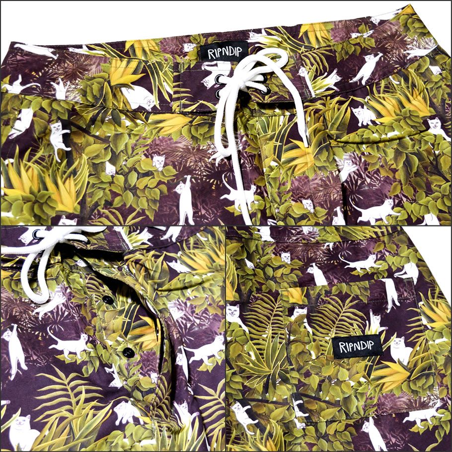 RIPNDIP リップンディップ ハーフパンツ 水着 水陸両用 メンズ 猫 キャット RND2419 緑 スケートボード スケーター ストリート ブランド