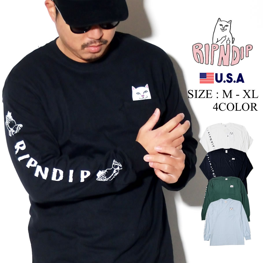 RIPNDIP リップンディップ Tシャツ メンズ 秋冬 長袖 ロンT ブランド おしゃれ 大きいサイズ 猫 キャット ストリート ブランド