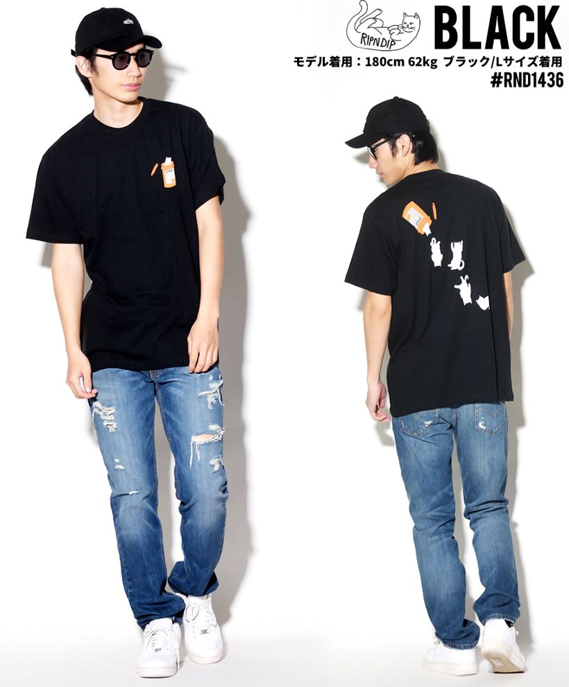 RIPNDIP リップンディップ Tシャツ メンズ おしゃれ ブランド 半袖 大きいサイズ 猫 キャット ストリート ブランド 黒
