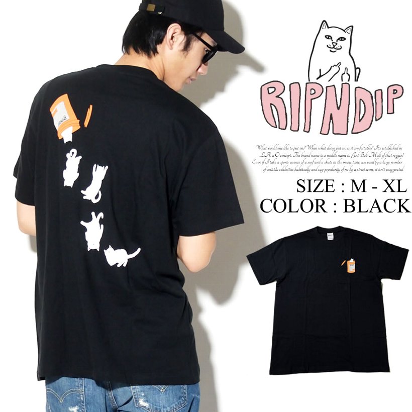 RIPNDIP リップンディップ Tシャツ メンズ おしゃれ ブランド 半袖 大きいサイズ 猫 キャット ストリート ブランド 黒