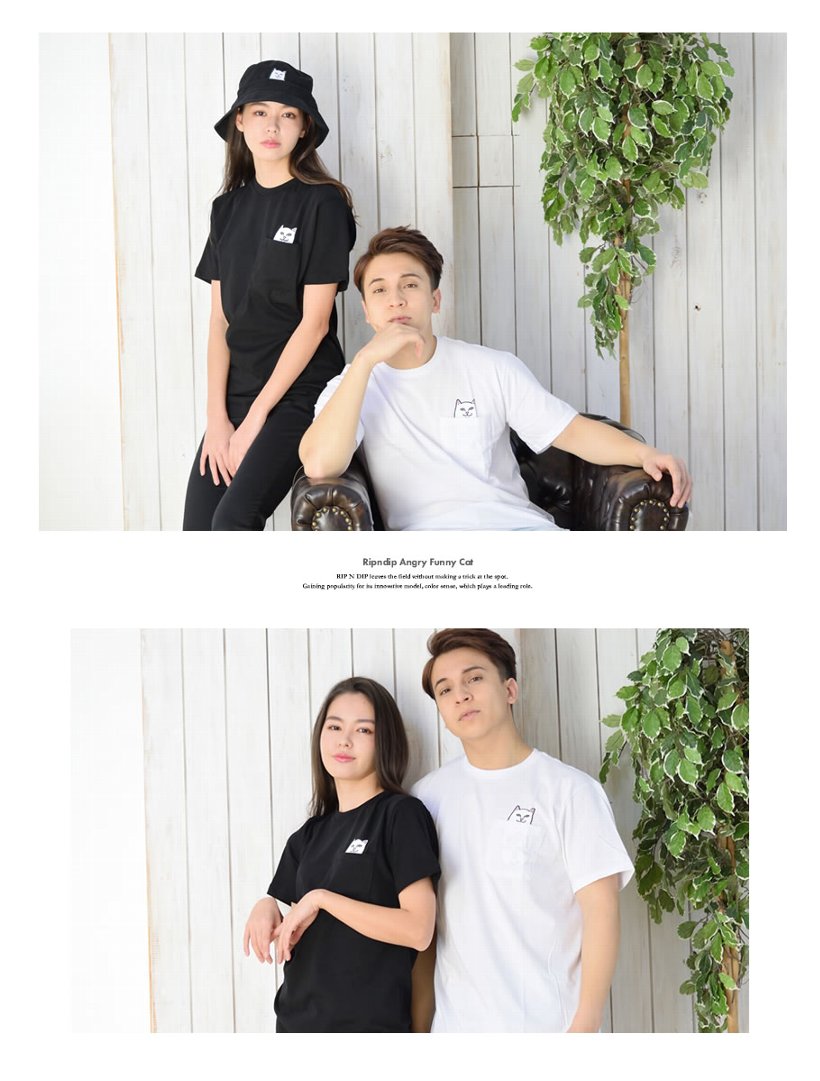 RIPNDIP リップンディップ Tシャツ メンズ 半袖 胸ポケット 猫 キャット スケートボード スケーター ストリート ブランド