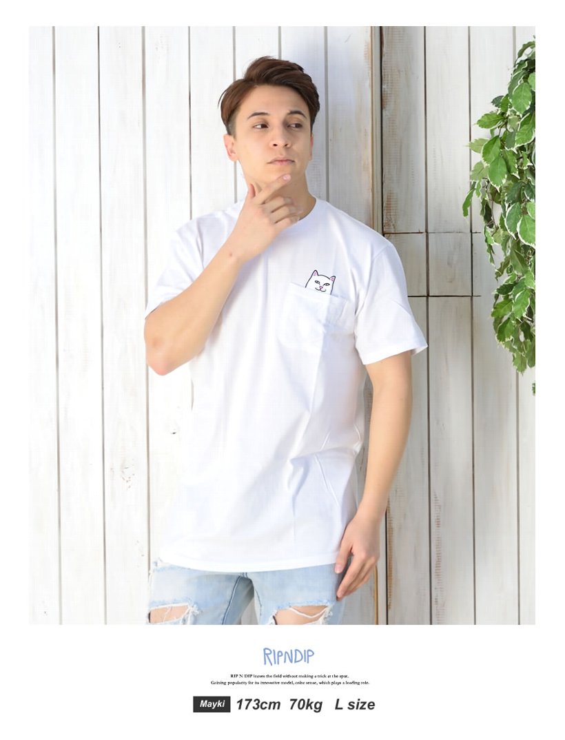 RIPNDIP リップンディップ Tシャツ メンズ 半袖 胸ポケット 猫 キャット スケートボード スケーター ストリート ブランド