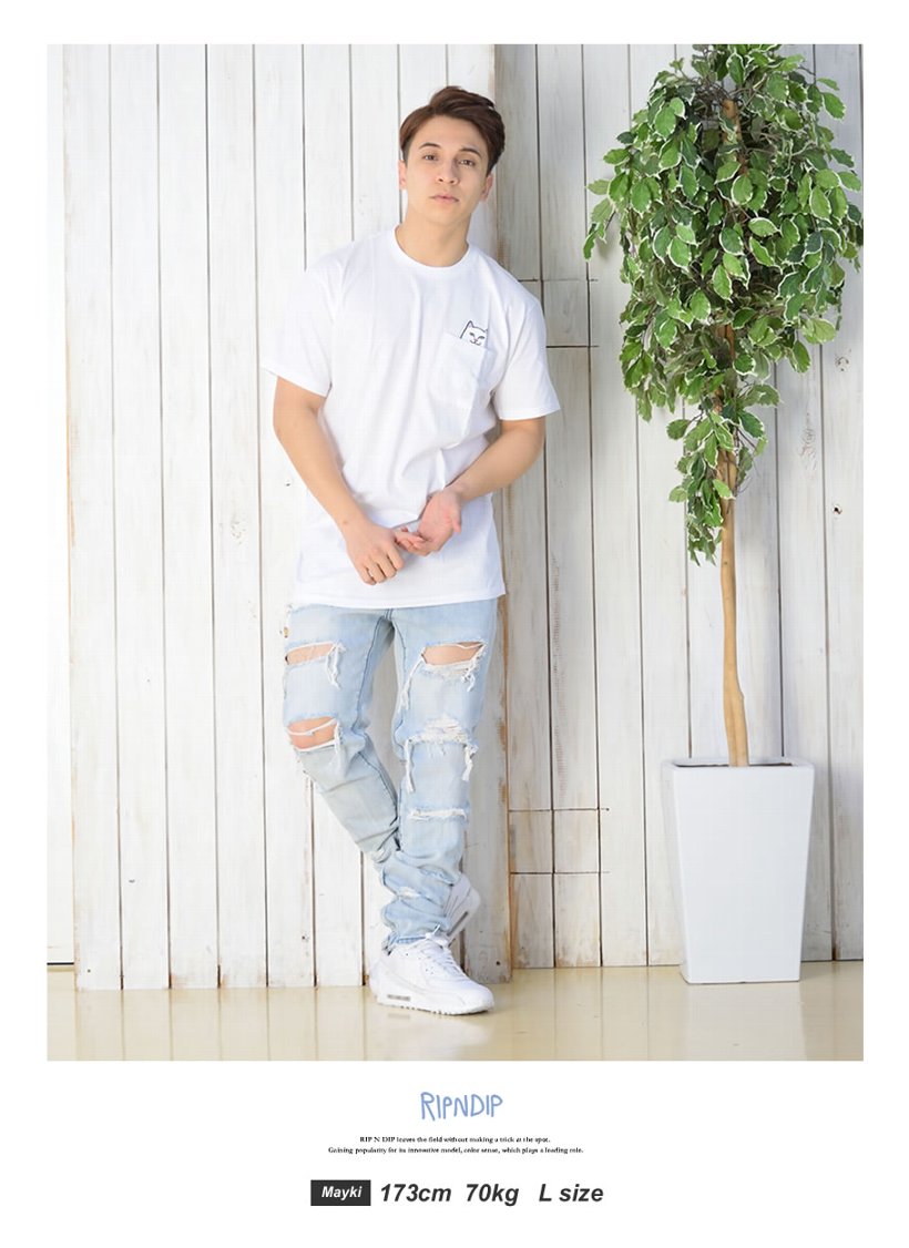 RIPNDIP リップンディップ Tシャツ メンズ 半袖 胸ポケット 猫 キャット スケートボード スケーター ストリート ブランド