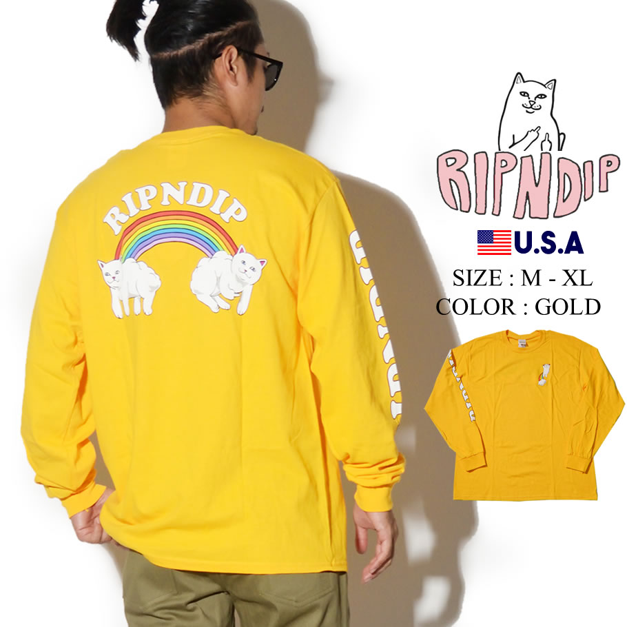 Ripndip リップンディップ Tシャツ 長袖 ロンt メンズ レディース 虹 猫 ネコ ストリート系 ファッション Double Nerm Rainbow Ls 服 通販 Ripndip リップンディップ Tシャツ 長袖 ロンt メンズ レディース 虹 猫 ネコ ストリート系 ファッション Double Nerm Rainbow Ls 服 通販