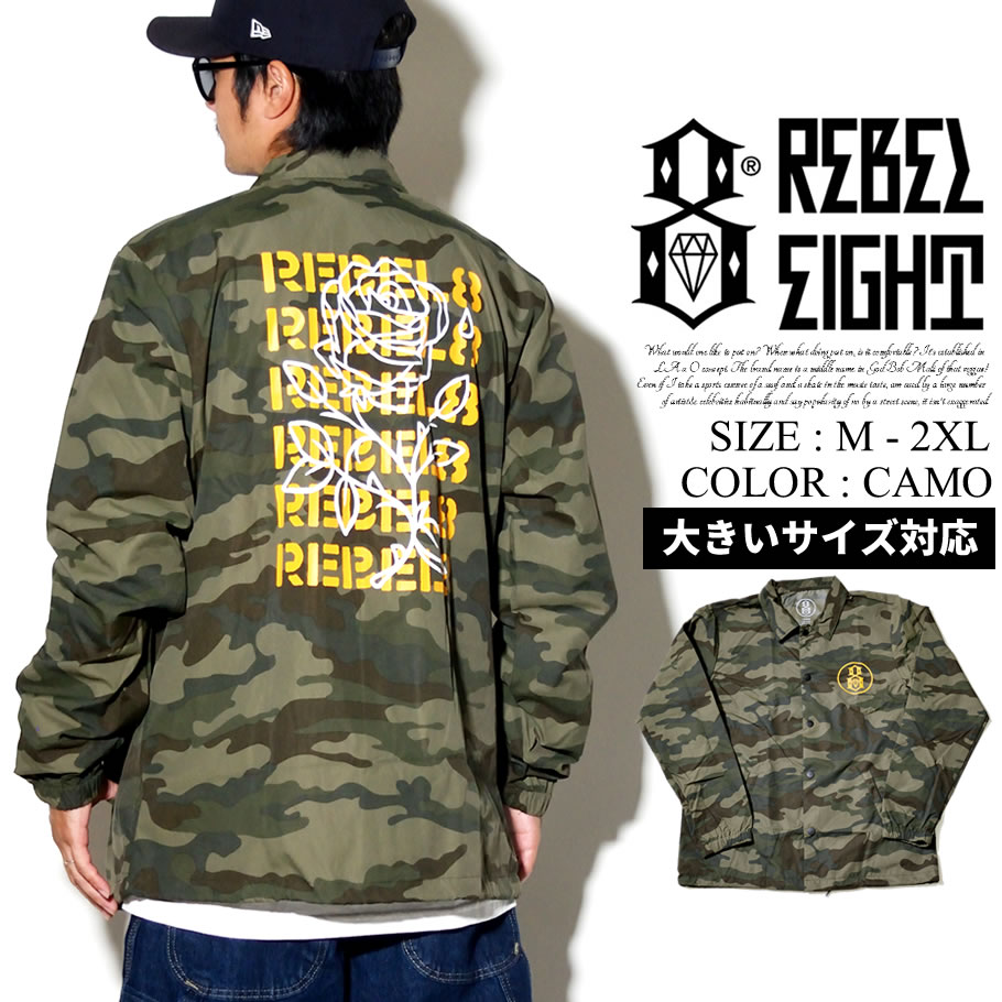 Rebel8 レベルエイト コーチジャケット メンズ 迷彩柄 カモフラ ストリート系 スケーター グラフィック ファッション 服 通販 Rejt027