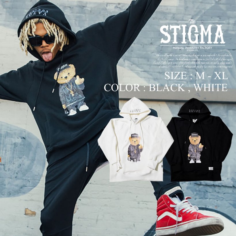 Stigma Vatos Society スティグマ パーカー クマ 熊 Compton 韓国 ヒップホップ ストリート系 ファッション 通販 Sgpt003