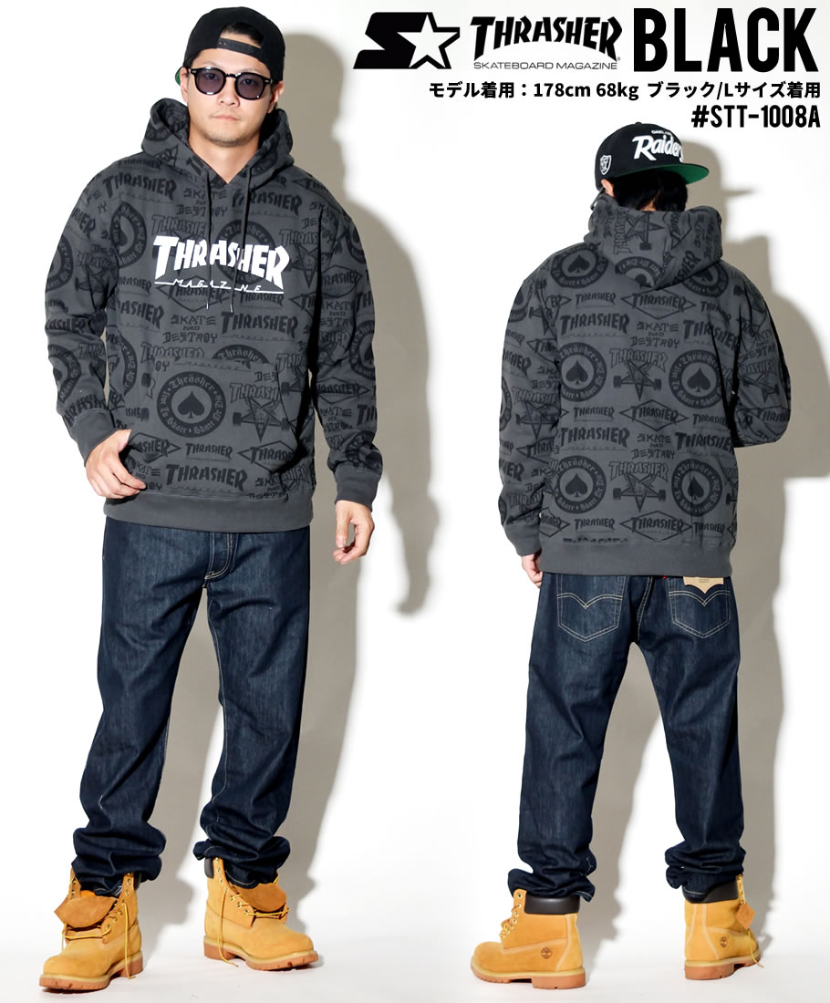 THRASHER × STARTER BLACK LABEL パーカー メンズ プルオーバー スウェット 裏起毛 STT-1008A 白 黒 2018秋冬 新作 いい買物の日